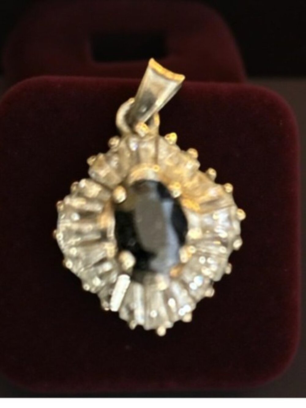 Vintage 925 Sterling Silver Cluster Pendant | Black Sapphire Style CZ Diamonds